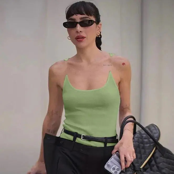 U-neck Slim Fit Slimming Inner Outer Wear Solid Color Vest