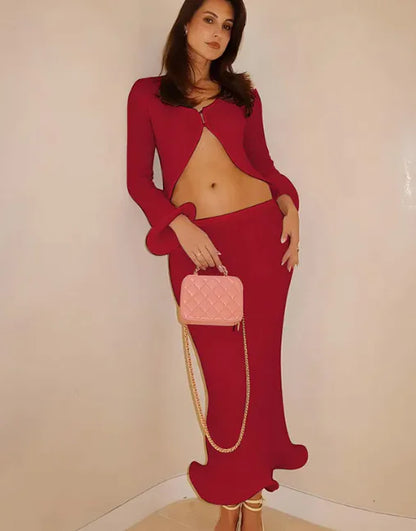 Slim Fit Cardigan &amp; Skirt Set