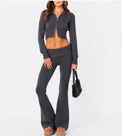 Knitted Hooded Cropped Set