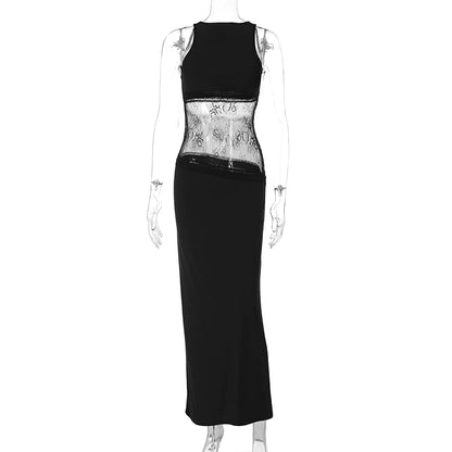 Hollow Backless Lace See-Through Long Dress