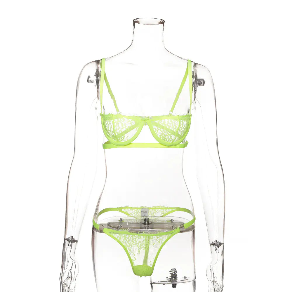 Lace and Mesh Lingerie Set with Steel Ring Bra