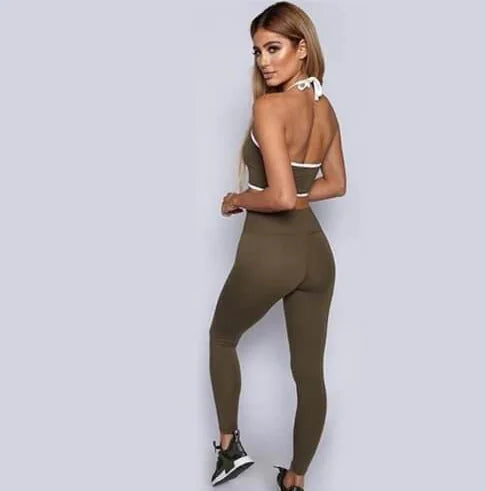 Women's Yoga Set with Backless Bra and Long Pants