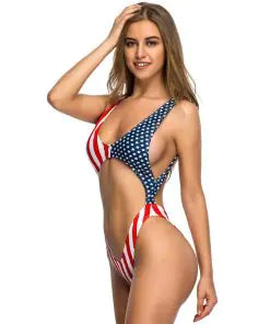 American Flag Tummy Cut Out Sexy One Piece Bathing Suit