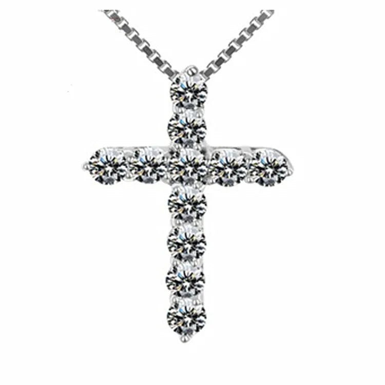 Crystal Cross Pendant Silver Chain Necklace - Fashionable Women&