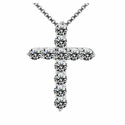 Crystal Cross Pendant Silver Chain Necklace - Fashionable Women&