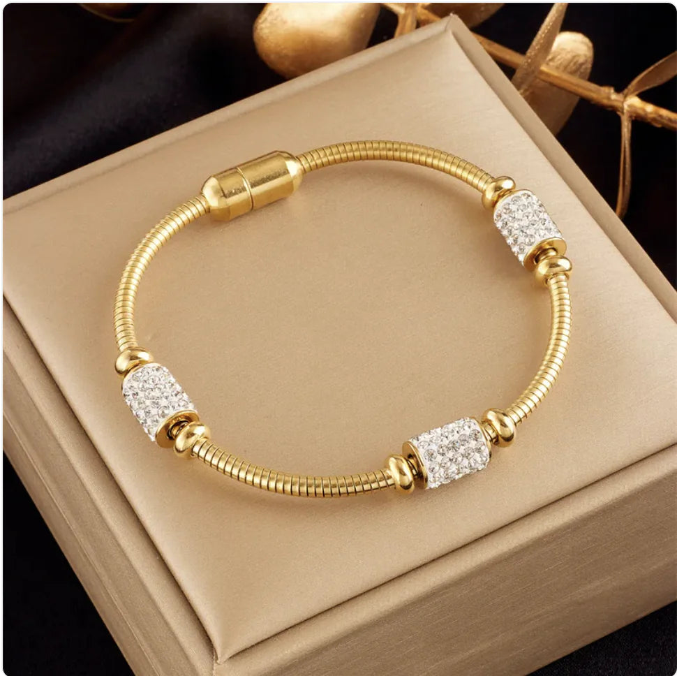 Gold-Plated Butterfly Pearl Rhinestone Bracelet