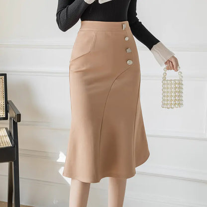 High-Waisted Asymmetric Bodycon Midi Skirt