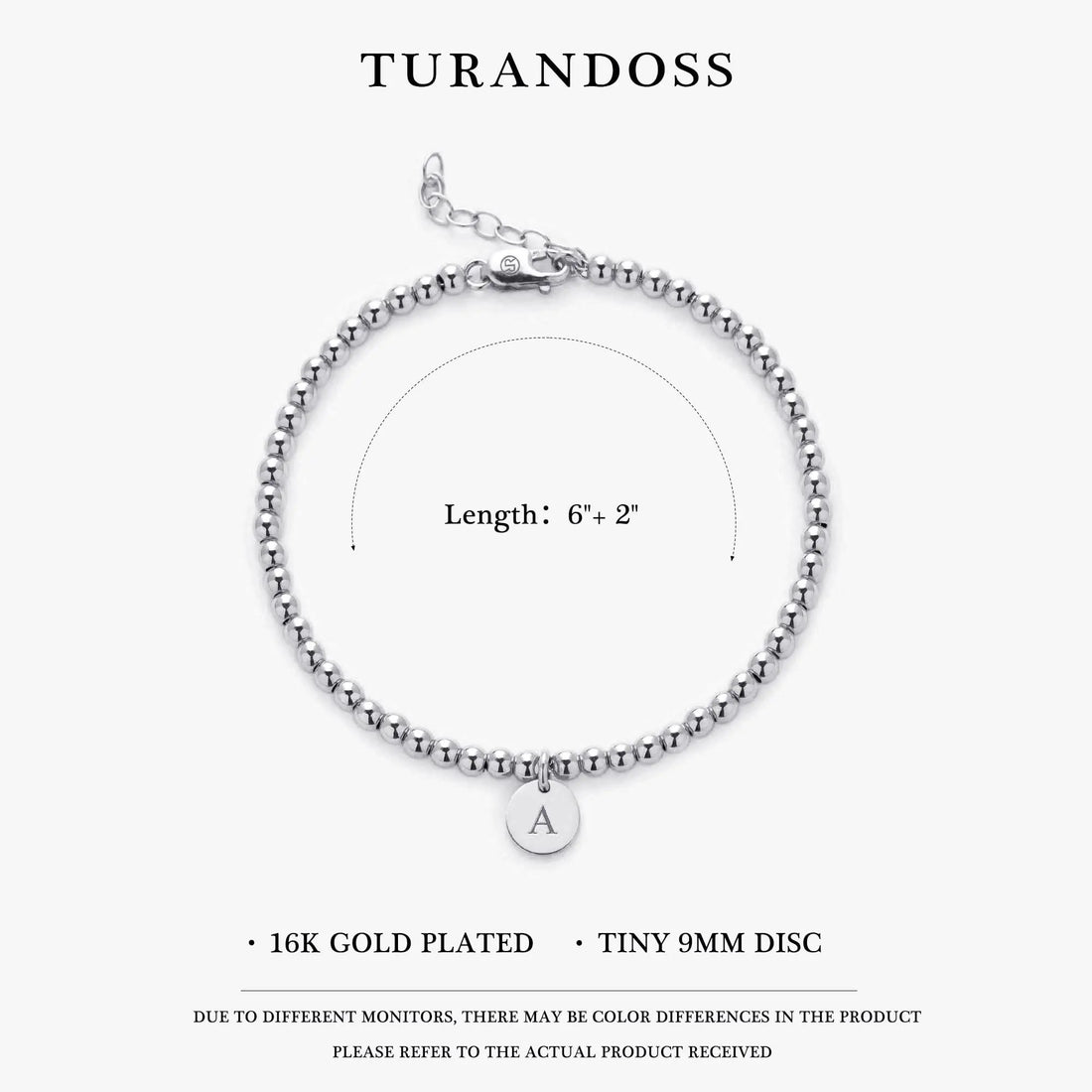 Turandoss Gold Initial Bracelet for Women - Dainty 14K Gold Plated Letter A-Z Charm Disc Bracelet for Women Trendy, Womens Gold Jewelry Beaded Bracelet Gifts K Silver