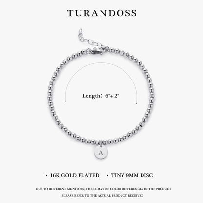 Turandoss Gold Initial Bracelet for Women - Dainty 14K Gold Plated Letter A-Z Charm Disc Bracelet for Women Trendy, Womens Gold Jewelry Beaded Bracelet Gifts K Silver