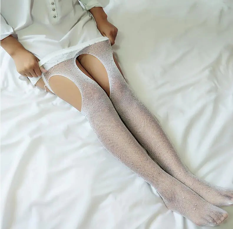 Fishnet Tights with Rhinestones - Sexy Sheer Stockings