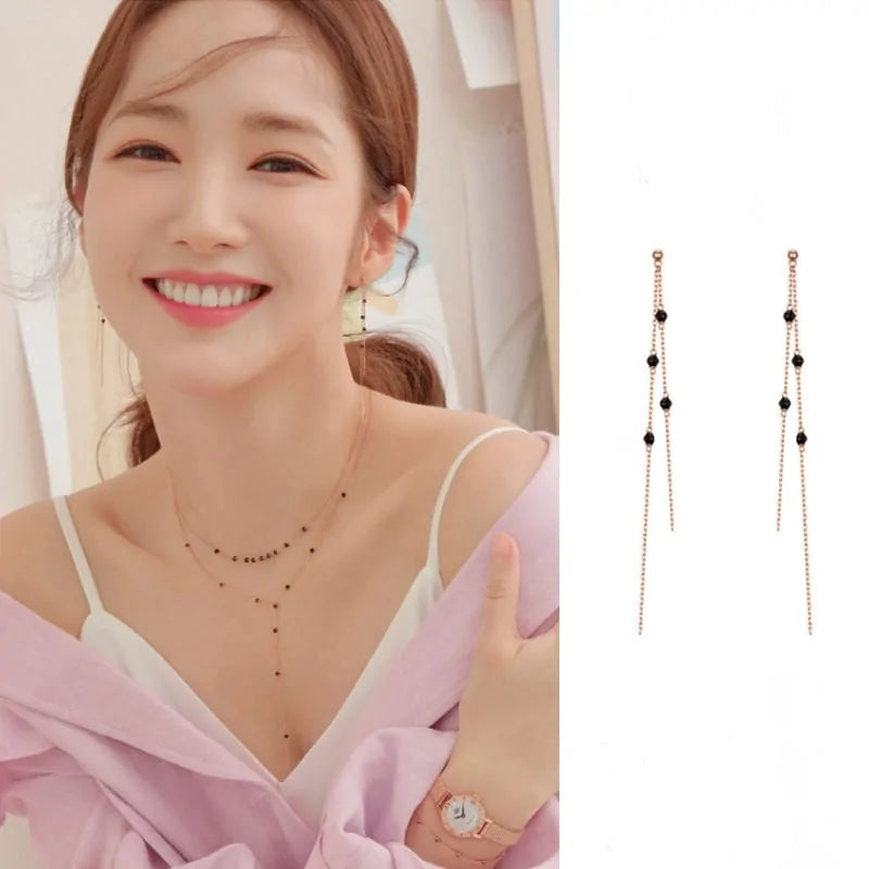 MENGJIQIAO 2019 Korean TV Star Crystal Tassel Drop Earrings for Women Party Jewelry