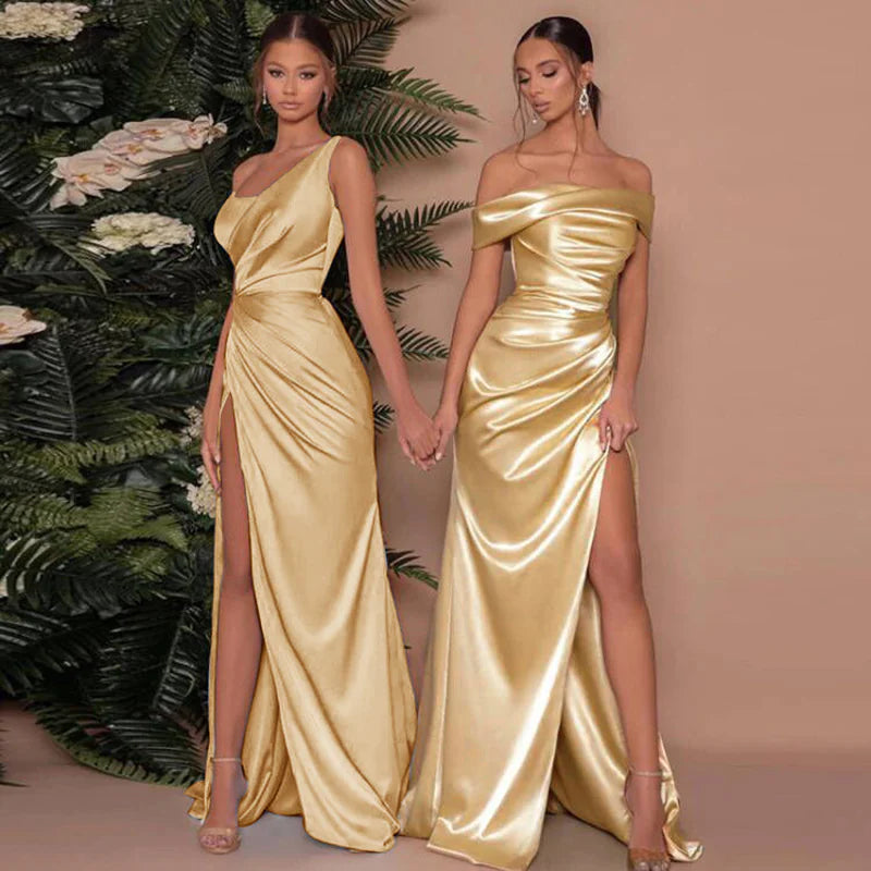 Elegant Satin Strapless Slim Dress – Y2K Party Wear
