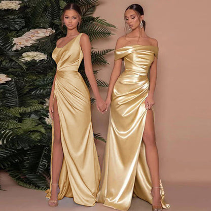 Elegant Satin Strapless Slim Dress – Y2K Party Wear