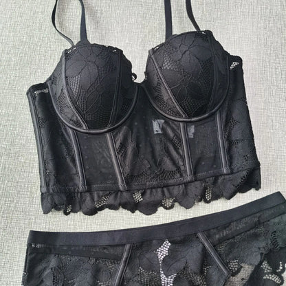 French Lace Fishbone Summer Lingerie Set with Bra