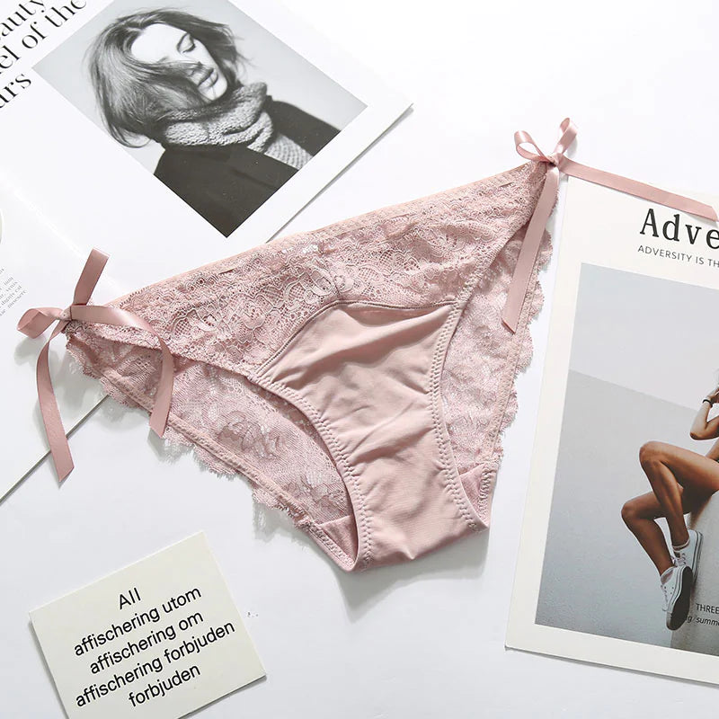 Low-Rise Ice Silk Lace Bow Briefs