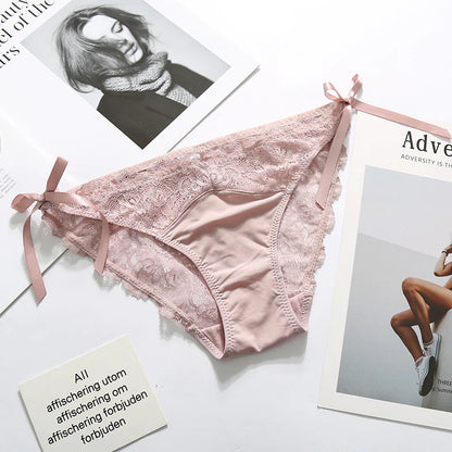 Low-Rise Ice Silk Lace Bow Briefs