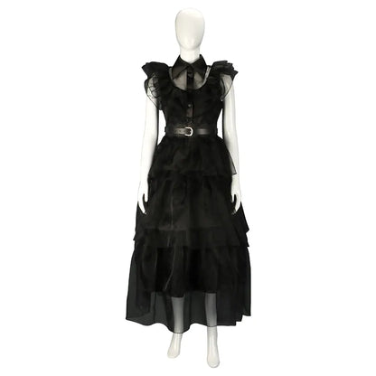 Wednesday Adams Cosplay Dress - Black Tulle Skirt
