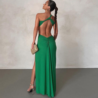 Elegant Off-Shoulder Maxi Dress with Backless Design