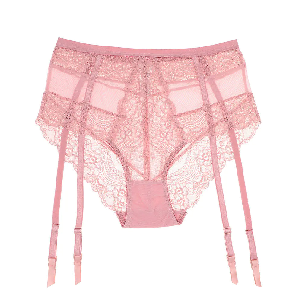 Sheer Lace High Waist Panties with Suspenders