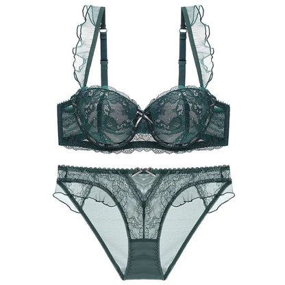 Lace Trim Push-Up Bra and Ruffled Lingerie Set