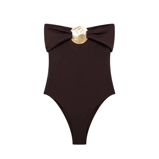 Swimsuit with Gold Metal Accent