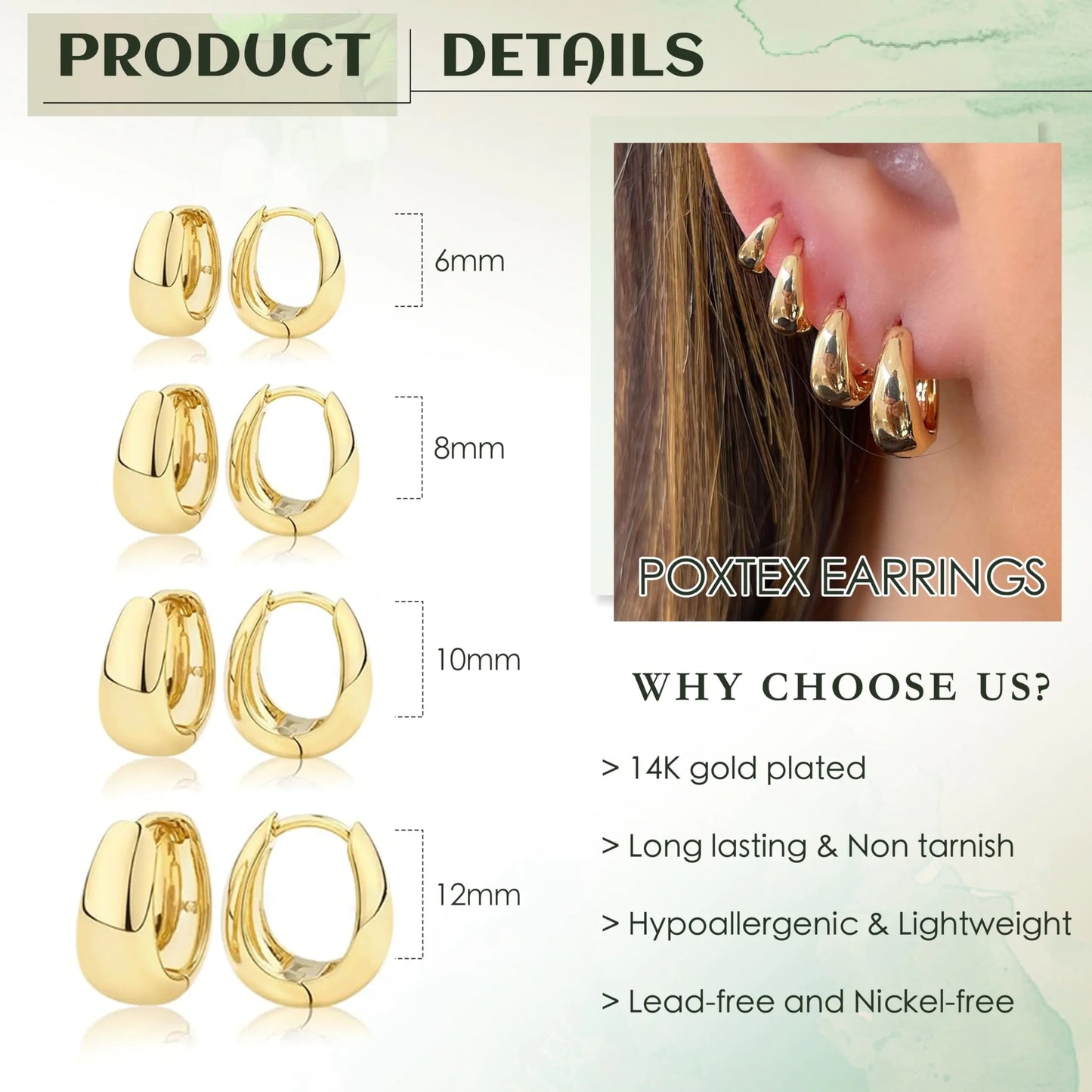 Small Gold Huggie Hoop Earrings Set for Women, Hypoallergenic 14K Real Gold Plated Stack Cartilage Earring, Earrings Sets for Multiple Piercing Lightweight Mini Thin Cute Dainty Trendy Clip On Jewelry Chunky Gold-6/8/10/12mm