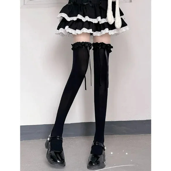 Women's White Silk Knee-High Thin Velvet Stockings