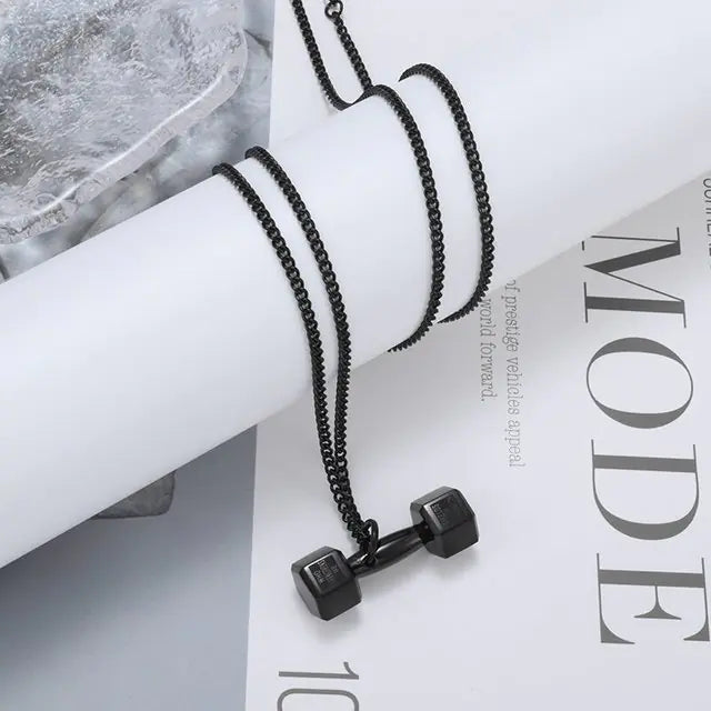 Muscle Dumbbell Necklace: Male Fitness Pendant