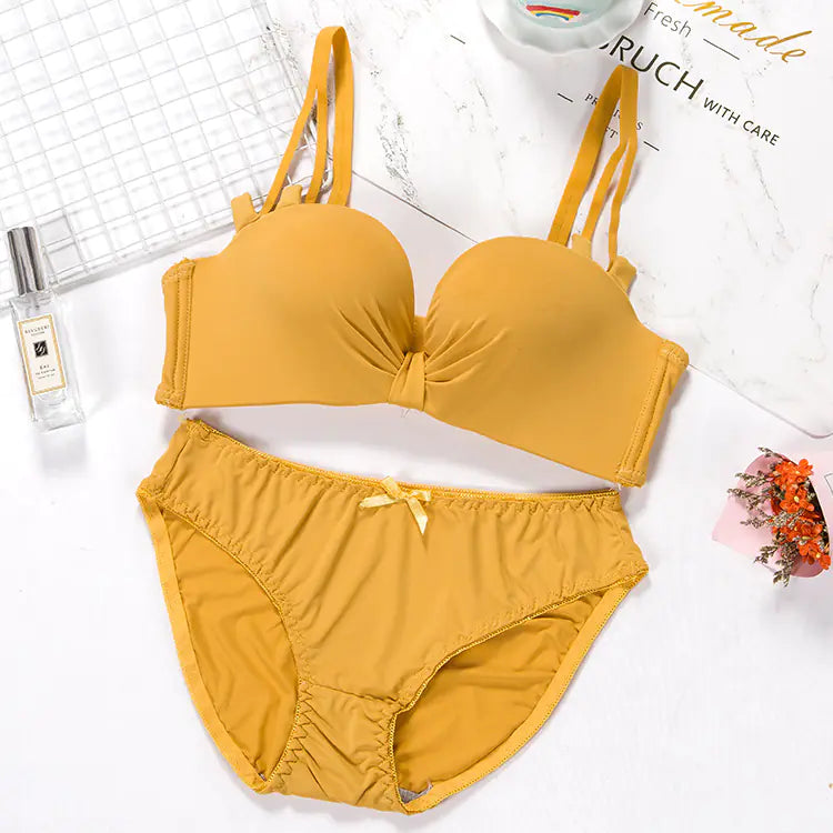 Wireless Push-Up Leopard Print Bra Set for Women