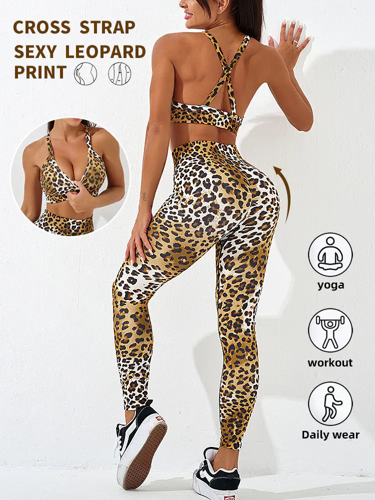 Leopard Print Yoga Set for Women - Sports Bra & Leggings