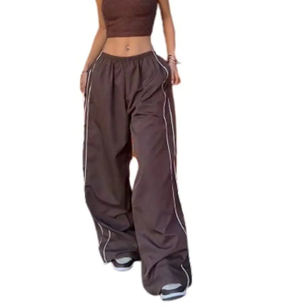 Baggy Cargo Pants Drawstring Elastic Low Waist Parachute Pants