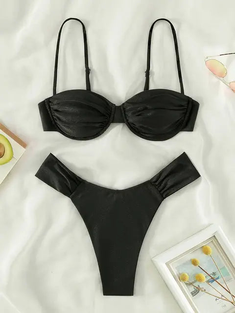 Solid Color Push-Up Micro Bikini Set