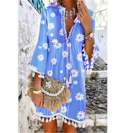 Daisy Print Bohemian Lady Dress