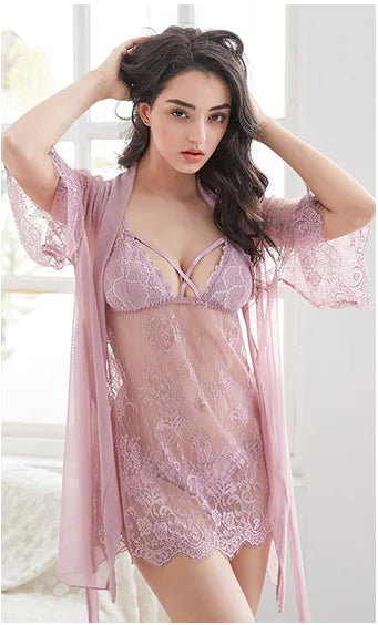 Lace Sheer Sexy Lingerie Sleepwear Set