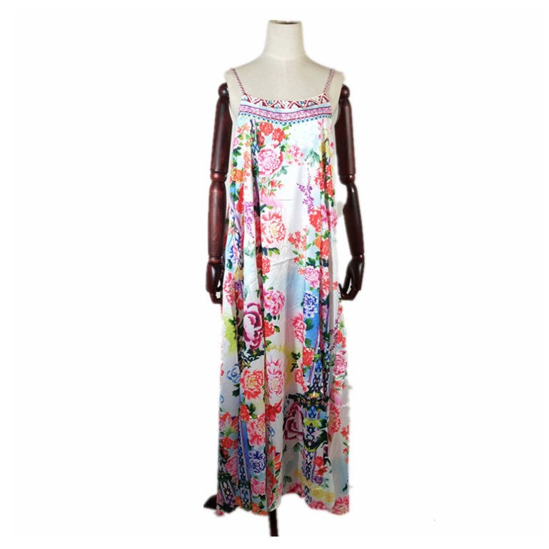 LIVA Sexy Backless Dress with Beach Print Design