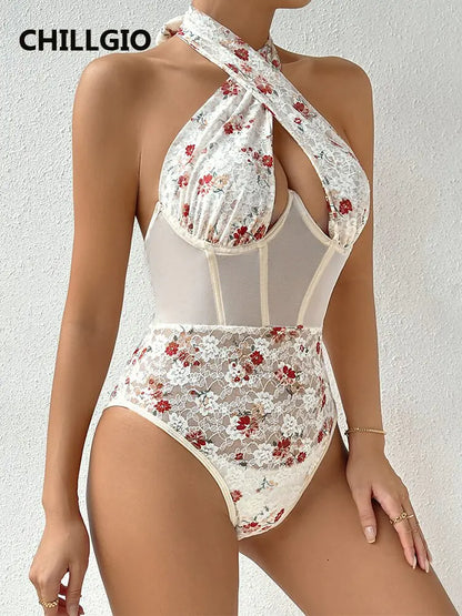 Lace Floral Print Bodysuits