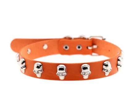 Punk Skull Leather Choker Necklace for Cosplay