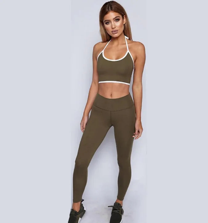 Women's Yoga Set with Backless Bra and Long Pants