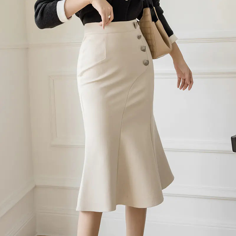 High-Waisted Asymmetric Bodycon Midi Skirt