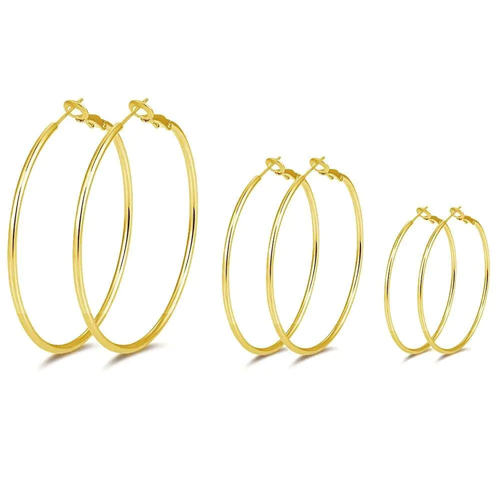 3 Pairs Sterling Silver Hoop Earrings - 14k White Gold Plated Hoop Earrings Big Hoop Earrings Set Silver Hoop Earrings for Women Valentine&