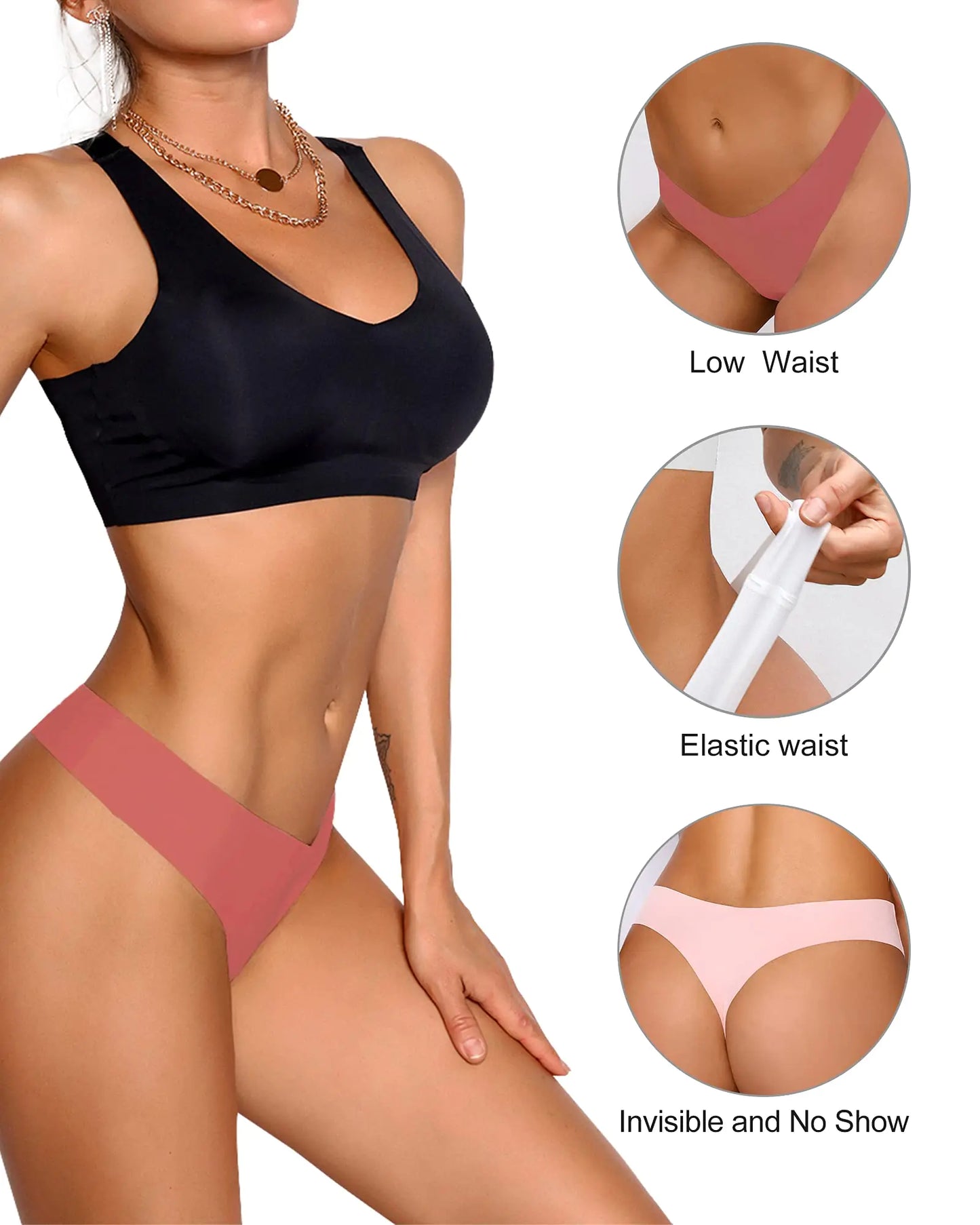 DEANGELMON Seamless Thongs for Women No Show Thong Underwear Women Comfortable Multiple Pack Small Candy-6pack