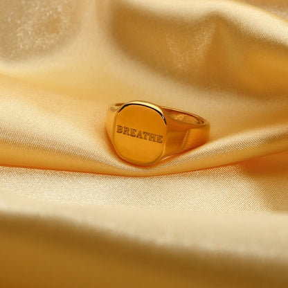 Engraved Letter Word Signet Ring: 18K Gold Plated Stainless Steel