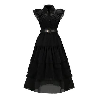 Wednesday Adams Cosplay Dress - Black Tulle Skirt