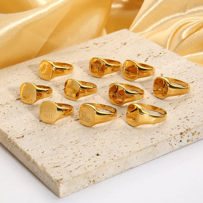 Engraved Letter Word Signet Ring: 18K Gold Plated Stainless Steel