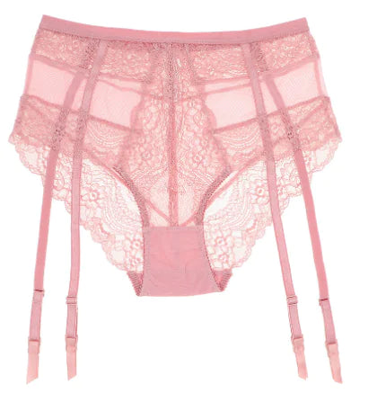 Sheer Lace High Waist Panties with Suspenders