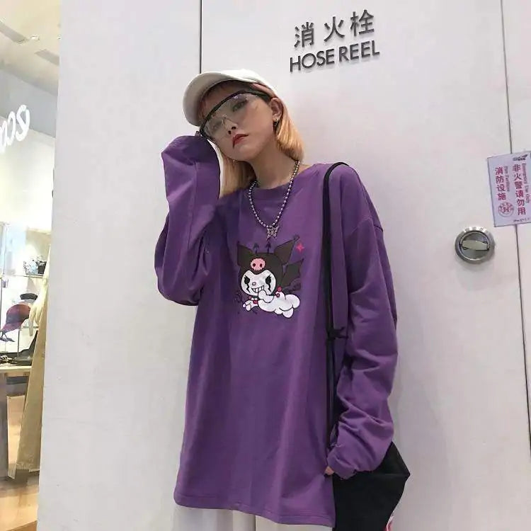 Streetwear Devil Print Purple Shirt