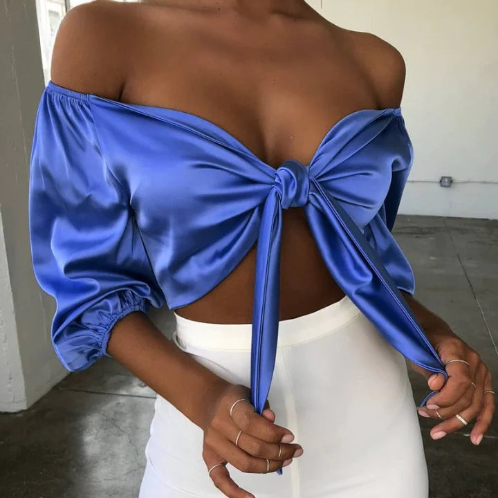 Off Shoulder Bow Tie Sexy Cropped Top