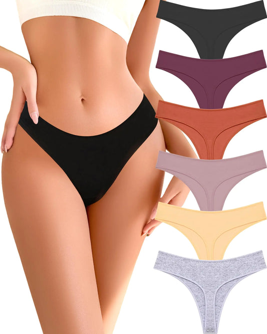 Cotton Underwear for Women Pack Breathable Thongs for Women Sexy Stretch Soft Womens Panties Thong L Black/Purple/Caramel/Khaki/Apricot/Gray Large