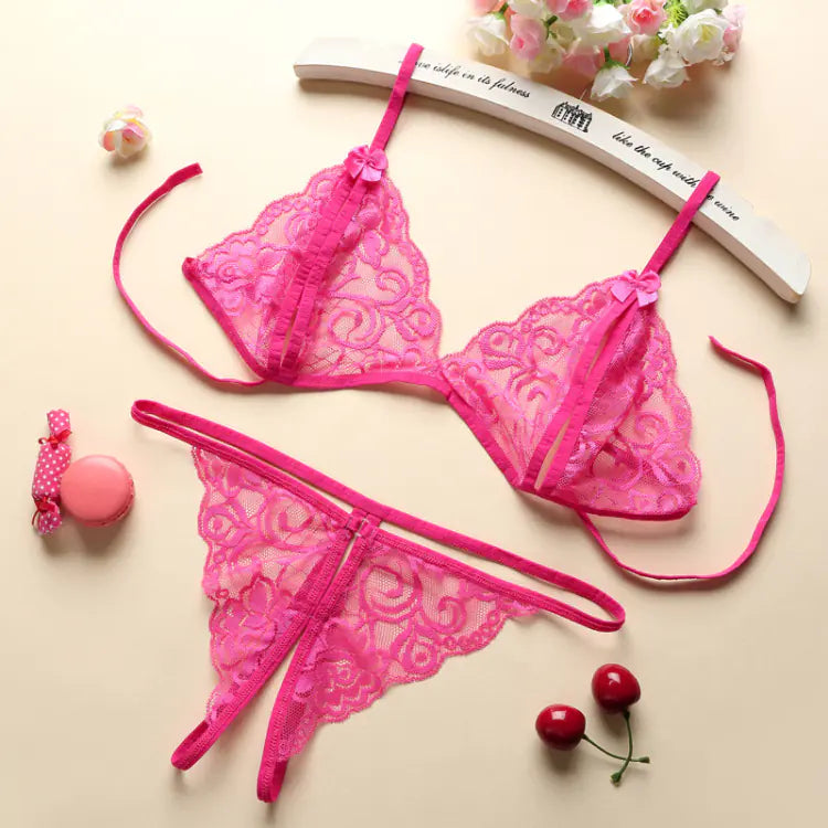 Lingerie Set with Sheer Lace and Push-Up Bra