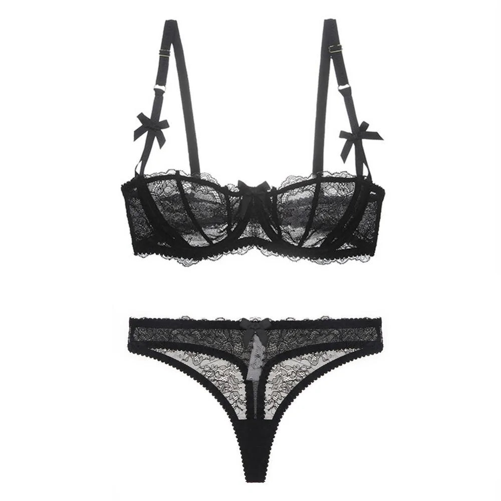 Women's Lingerie Floral Lace Bra and Thong Set